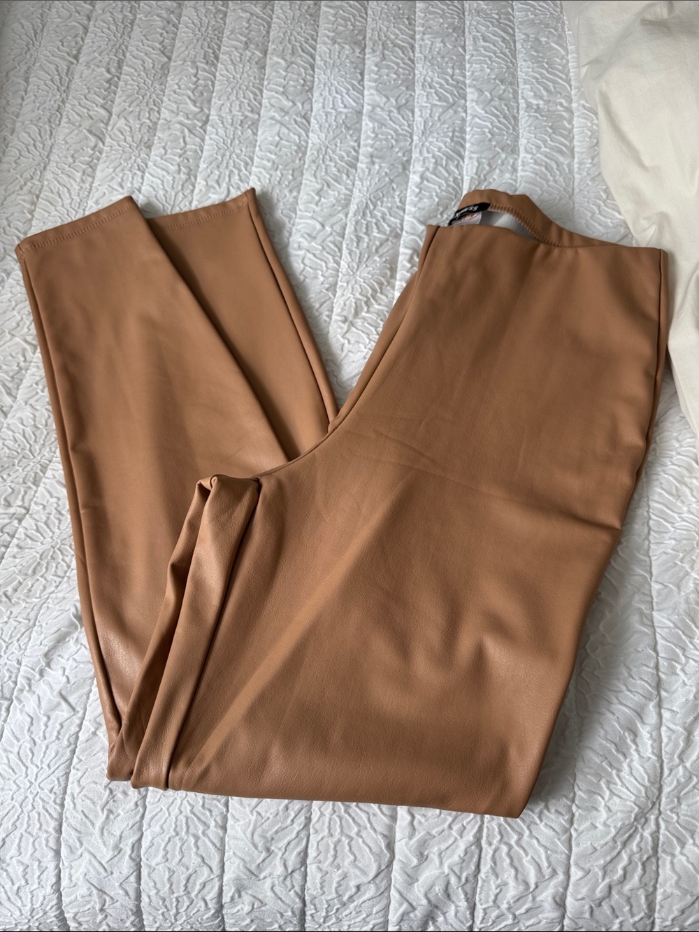 Straight leg faux leather pants in camel